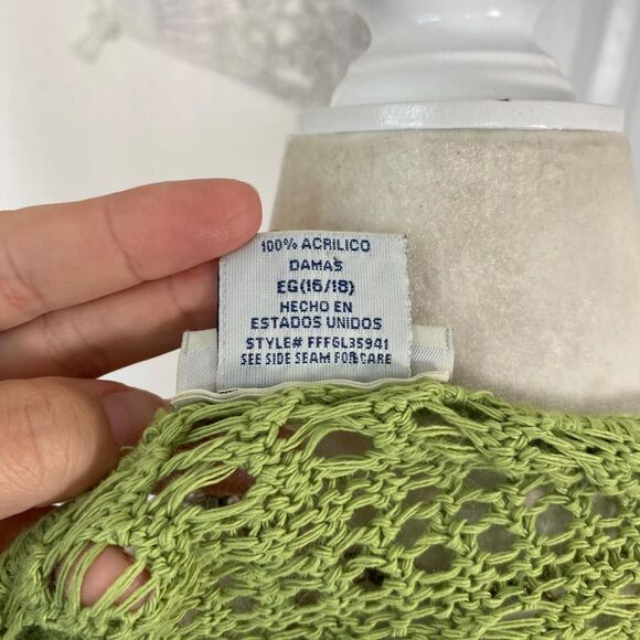 Vintage Made in USA Fairy Grunge Crochet Green Front Tie Cardigan XL 16 / 18 - Picture 8 of 8